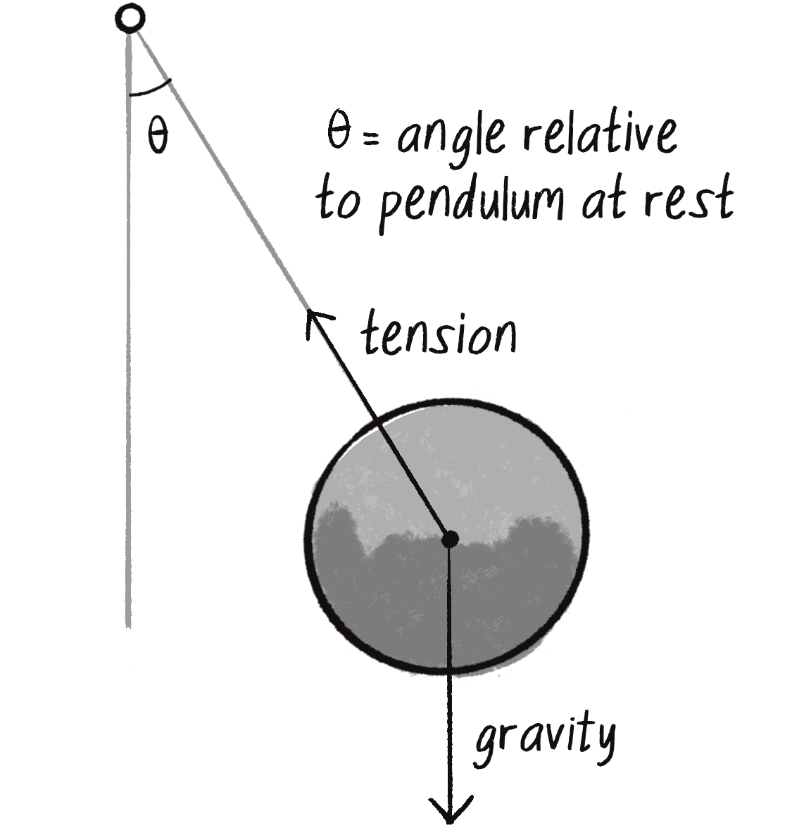 Figure 3.19: A pendulum showing \theta as the angle relative to its resting position