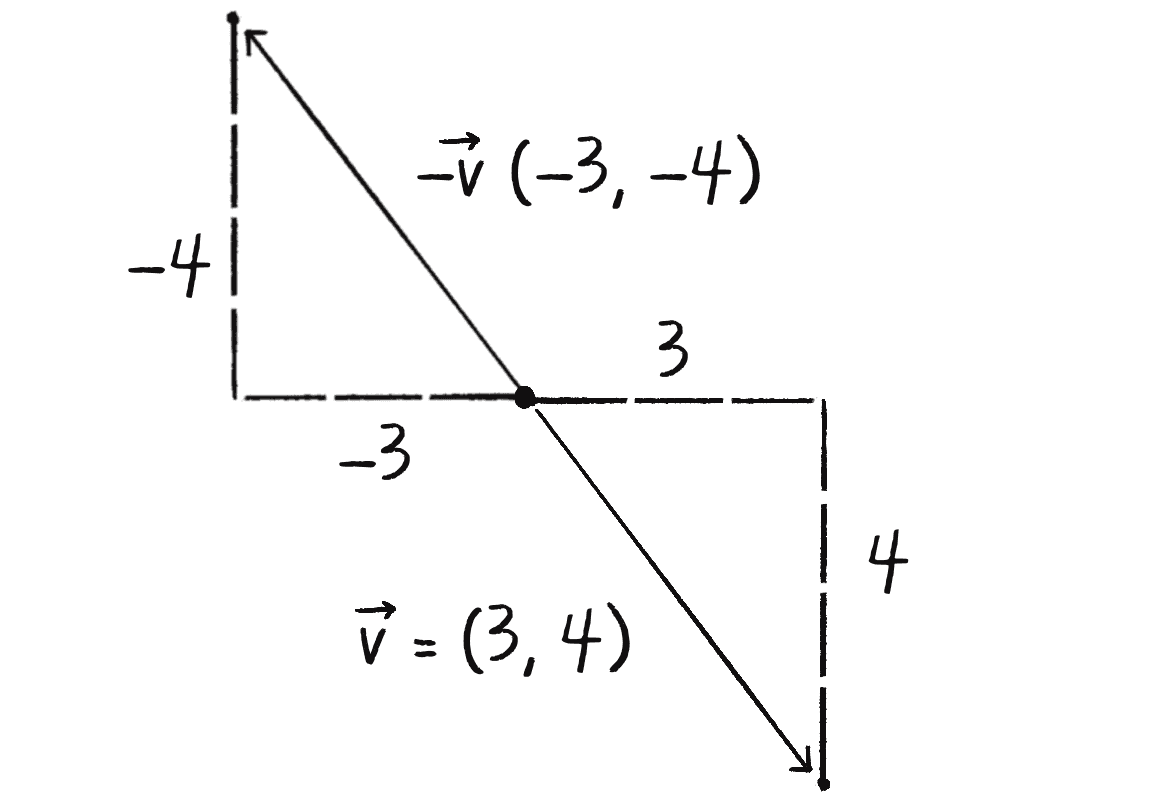 Figure 1.7: The relationship between \vec{v} and -\vec{v} 